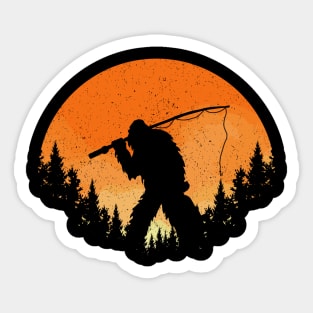 Sasquatch Fishing Sunset Sticker